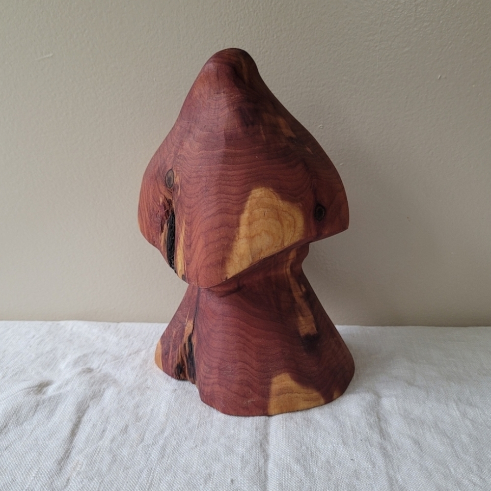 Hand Crafted Chainsaw Carved Red Cedarwood Mushroom